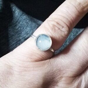 Pale Blue Aquamarine Cabochon Ring ~ Adjustable Sz 6.5 ~ Simple Clean Lines!